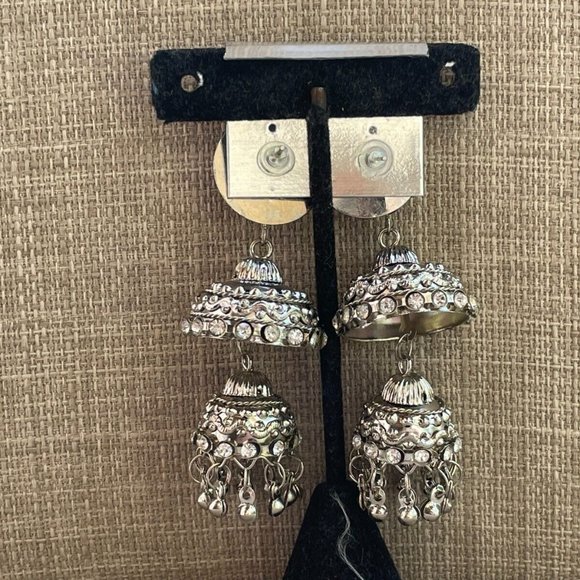 Women Earrings Jumka Silver Tone Fashion Jewelry Drop Down Earrings Traditional - Picture 5 of 7